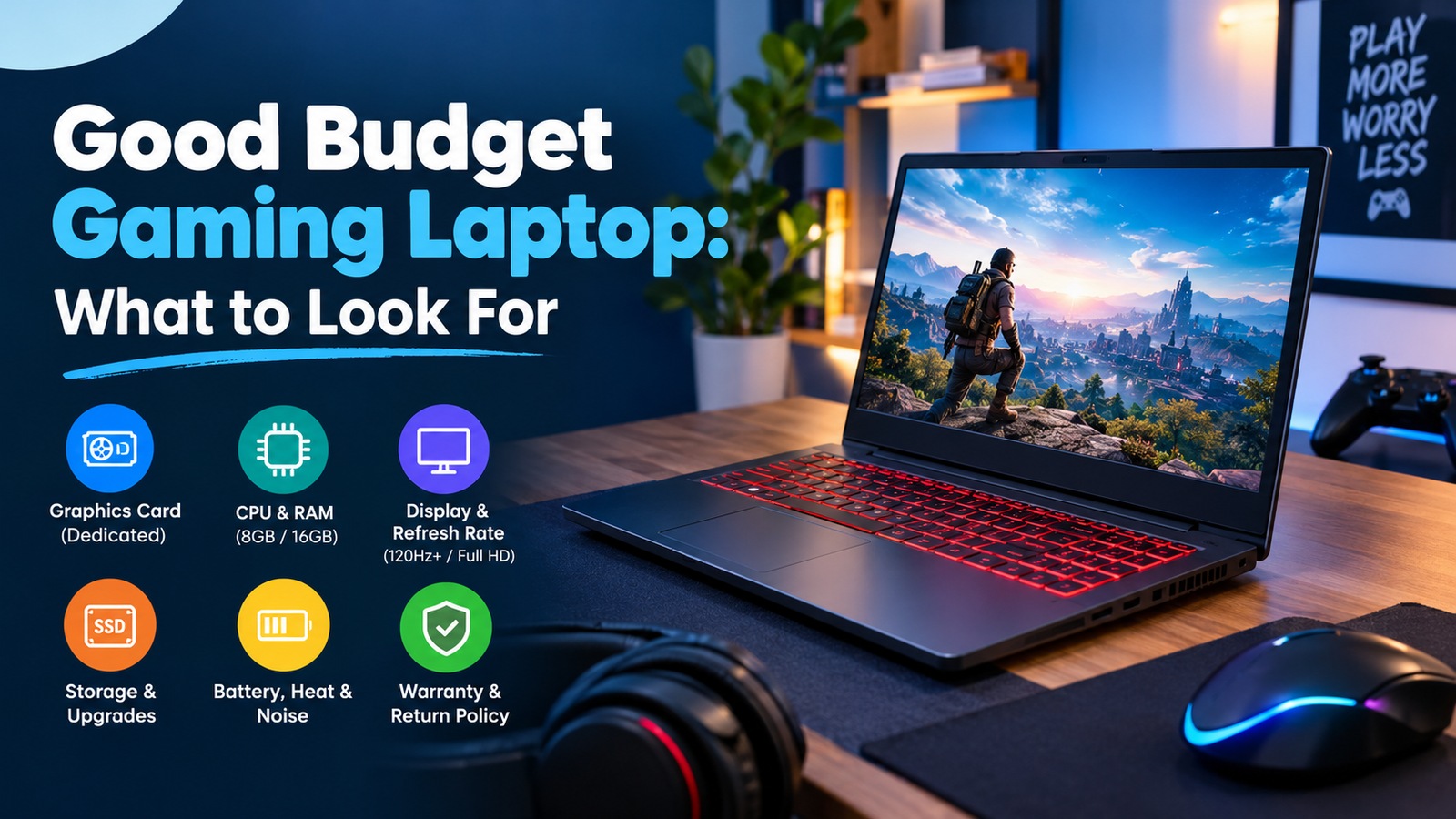 Budget gaming laptop features to look for, including graphics, performance, memory, and affordable gaming options.