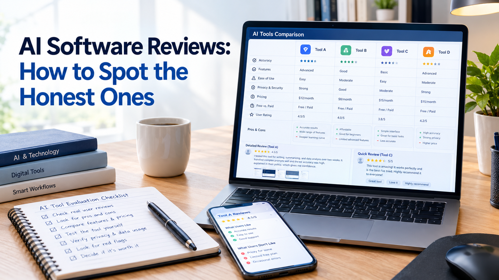 Honest AI software reviews helping readers identify trustworthy tools and avoid misleading ratings.